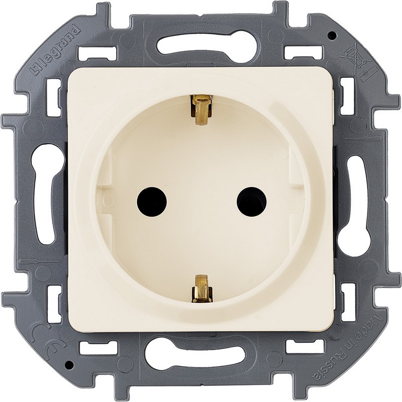 673721 Legrand Inspiria Розетка 2К+З немецкий стандарт 16А 250В слоновая кость, вид спереди