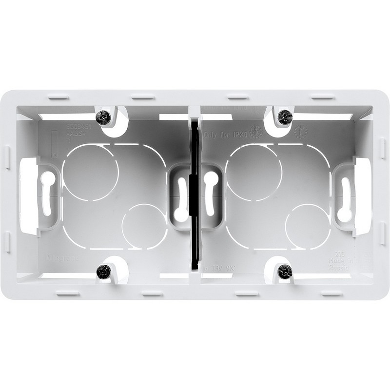 673990 Legrand Inspiria Коробка накладного монтажа 2 поста белый, вид спереди