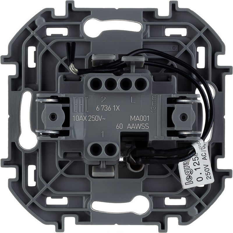 673613 Legrand Inspiria Выключатель 1-клавишный с подсветкой/индикацией 10AX 250В антрацит, вид сзади