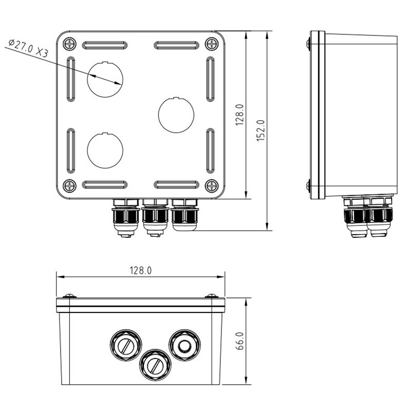 12B-03-67WT Коробка Industrial, 3-портовая, белый. Чертёж