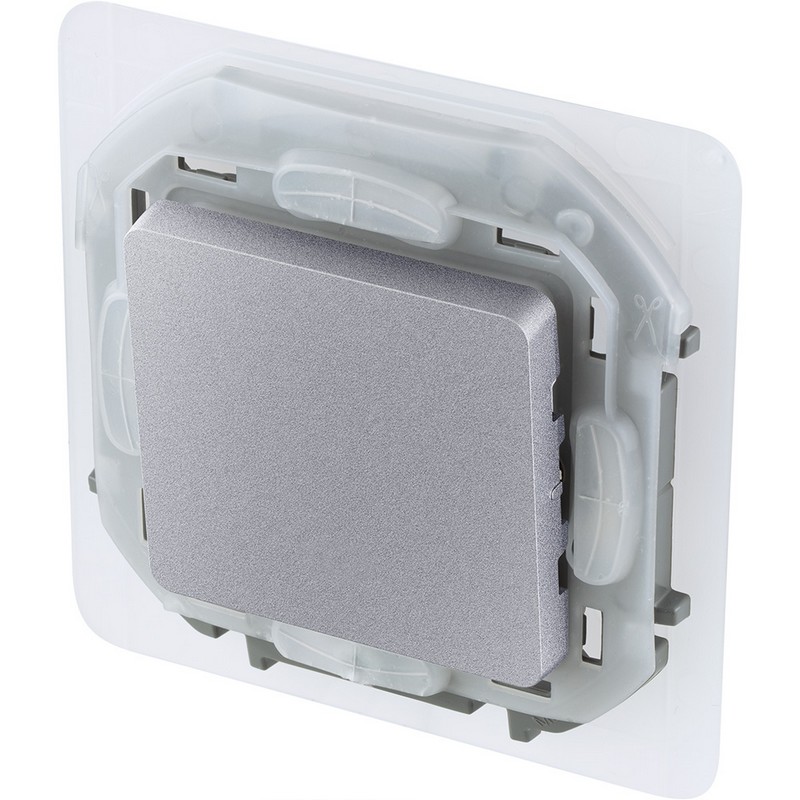 673672 Legrand Inspiria Переключатель IP44 10AX 250В алюминий, вид под углом