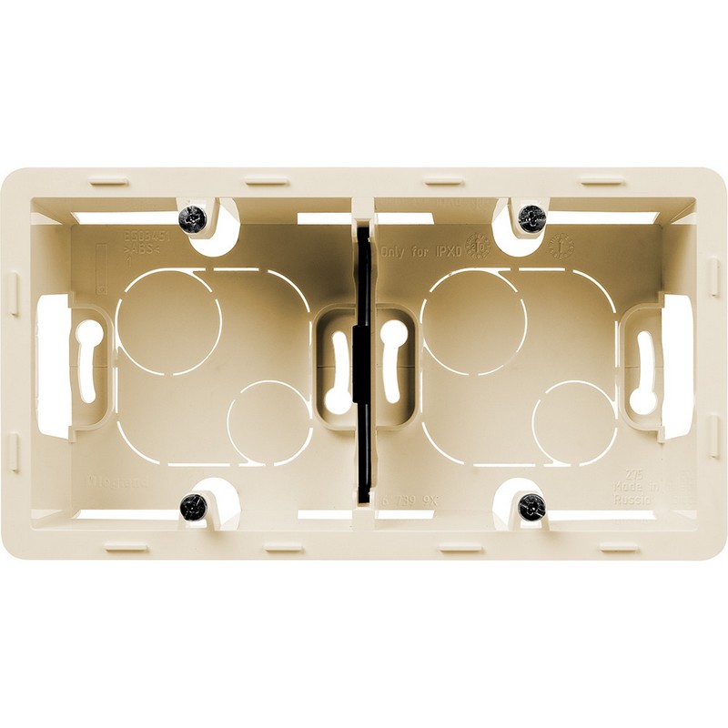 673991 Legrand Inspiria Коробка накладного монтажа 2 поста слоновая кость, вид спереди