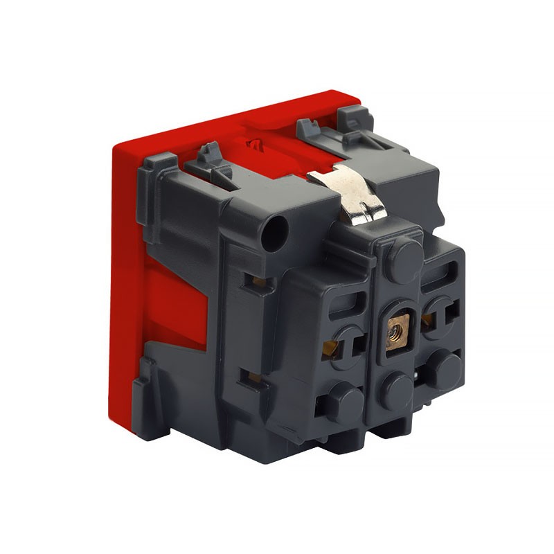16V-10-04RD Розетка 2K+З немецкий стандарт 45 x 45 мм, красный. Вид сзади
