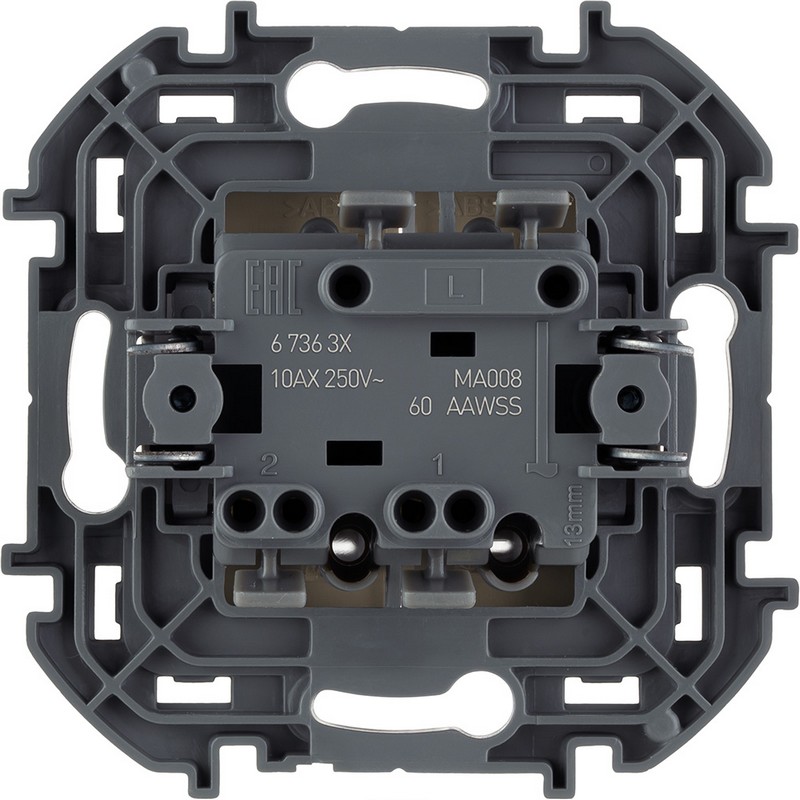 673631 Legrand Inspiria Выключатель 2-клавишный с подсветкой/индикацией 10AX 250В слоновая кость, вид сзади