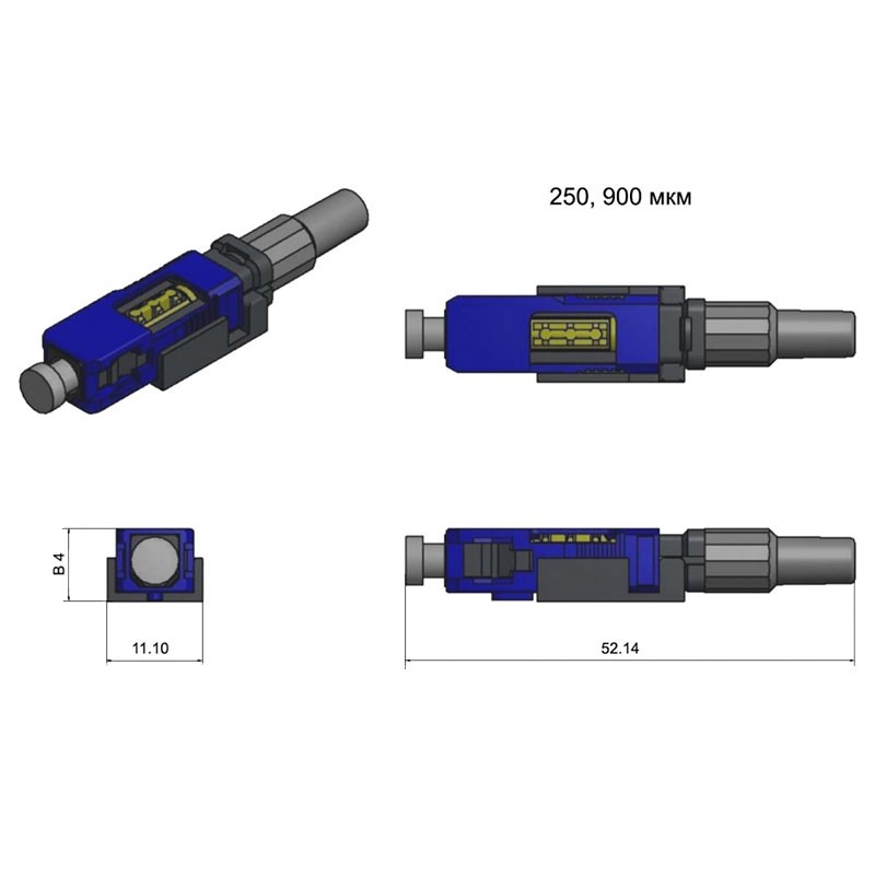 37E-S2-SC-02GR-A Экспресс-коннектор OS2 SC-APC, 250, 900 мкм, зеленый. Чертёж