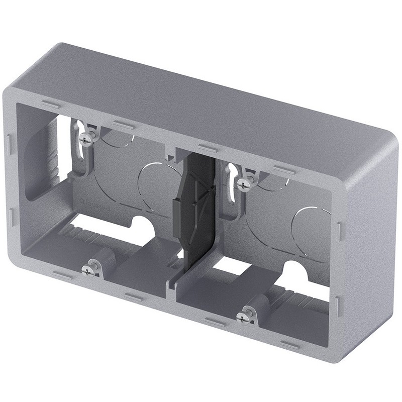 673992 Legrand Inspiria Коробка накладного монтажа 2 поста алюминий, вид под углом