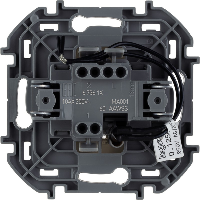 673611 Legrand Inspiria Выключатель 1-клавишный с подсветкой/индикацией 10AX 250В слоновая кость, вид сзади