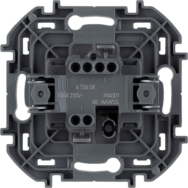 673600 Legrand Inspiria Выключатель 1-клавишный 10AX 250В белый, вид сзади