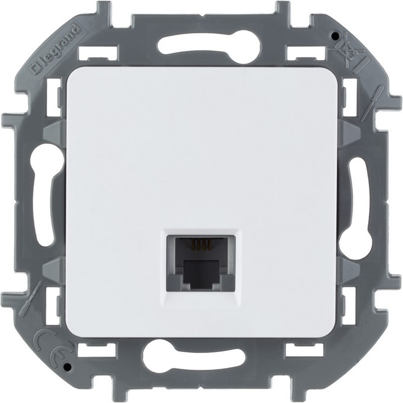 673820 Legrand Inspiria Телефонная розетка RJ11 белый, вид спереди