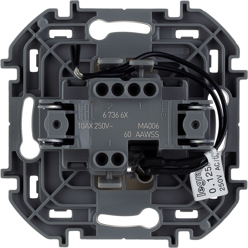 673661 Legrand Inspiria Переключатель 1-клавишный с подсветкой/индикацией 10AX 250В слоновая кость, вид сзади