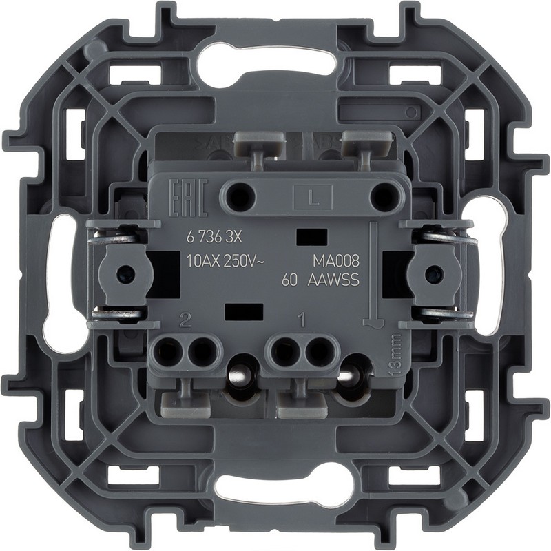 673632 Legrand Inspiria Выключатель 2-клавишный с подсветкой/индикацией 10AX 250В алюминий, вид сзади
