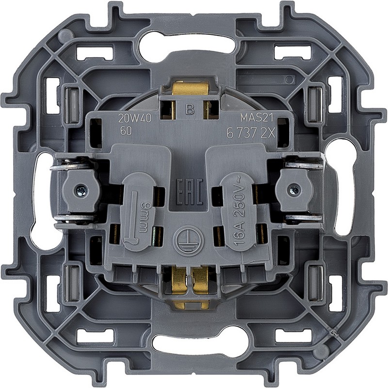 673722 Legrand Inspiria Розетка 2К+З немецкий стандарт 16А 250В алюминий, вид сзади