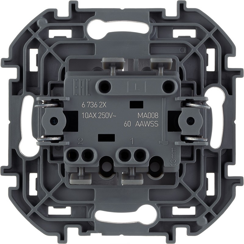 673620 Legrand Inspiria Выключатель 2-клавишный 10AX 250В белый, вид сзади
