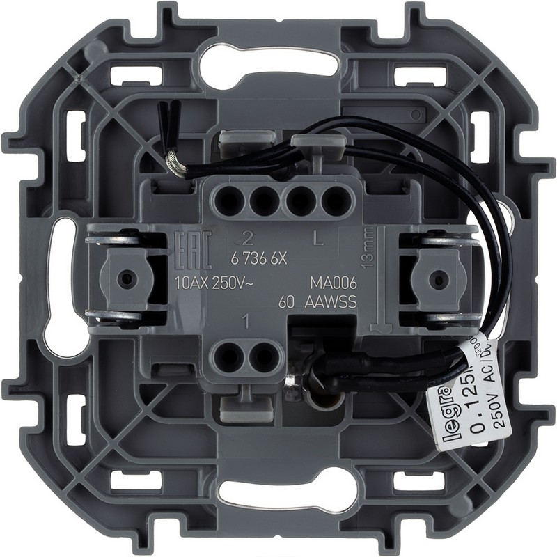 673663 Legrand Inspiria Переключатель 1-клавишный с подсветкой/индикацией 10AX 250В антрацит, вид сзади