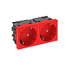 Розетка 2х2К+З, 16А 250В, угол 33°, шторки, Modul45connect, 2 мод., красная, Тип: STD-D3SC SRO2